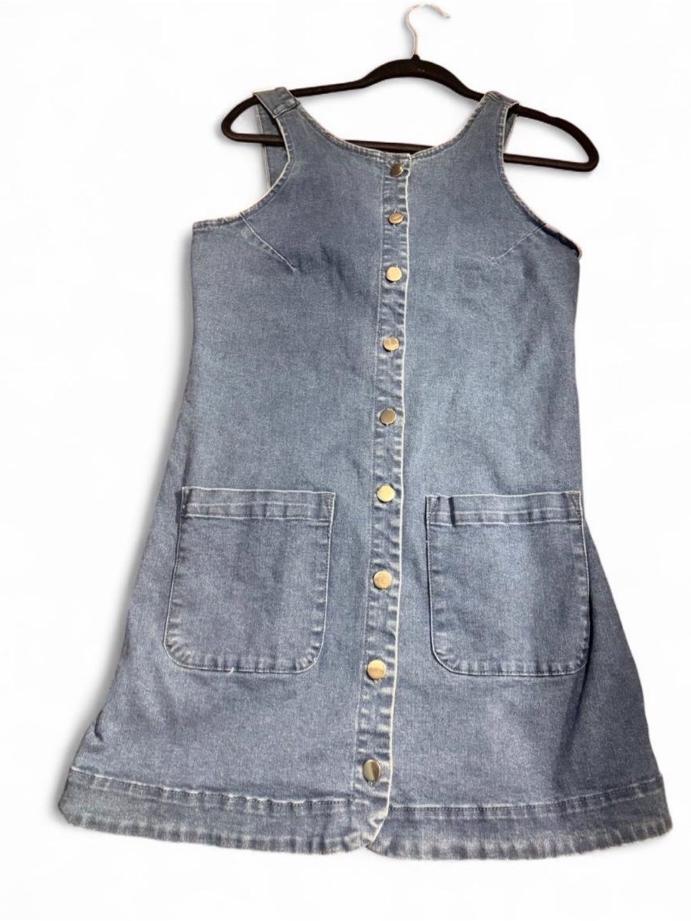 Denim Button-Front Mini Dress - Light Blue